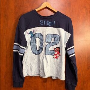 Stitch Long Sleeve Shirt - Navy and White